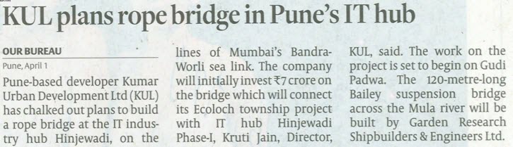 KUL plans rope bridge in Pune's IT hub