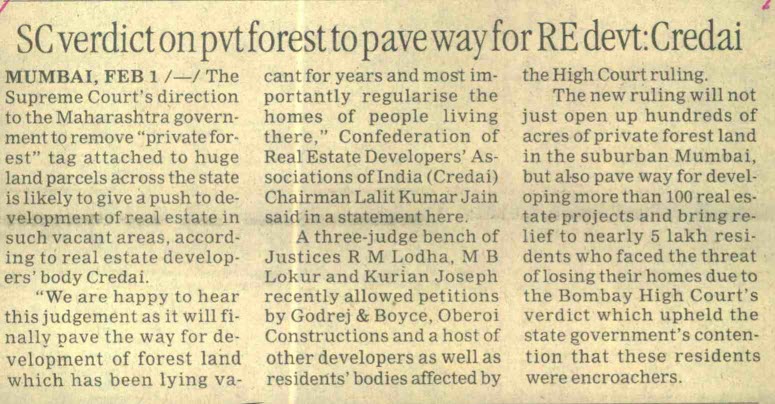 Sc verdict on pvt forest to pave way for RE devt: Credai
