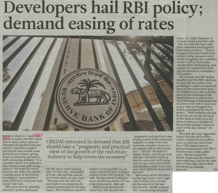 Developers hail RBI policy; demand easing of rates