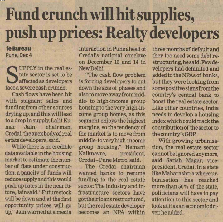 Fund crunch will hit supplies, push up prices: Realty developers
