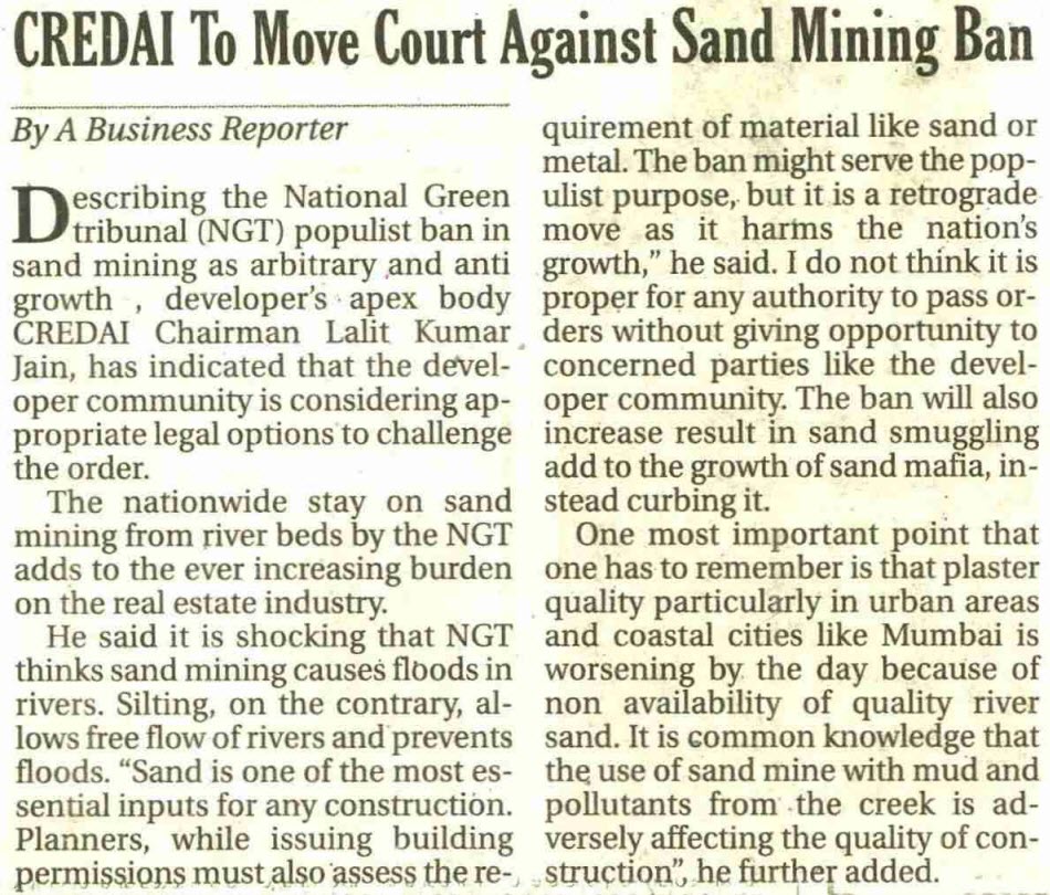 Credai to move court against sand mining ban