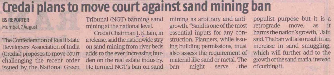 Credai plans to move court against sand mining ban