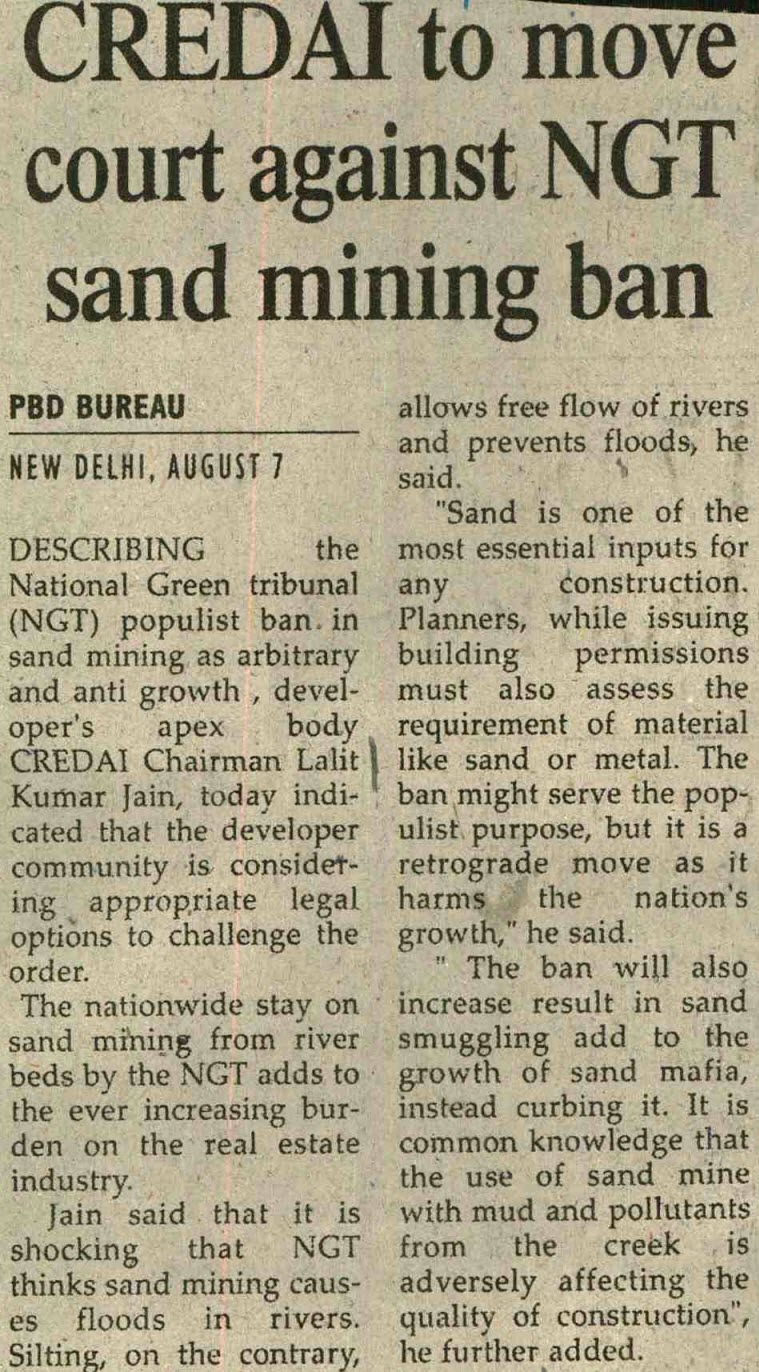 CREDAI to move court against NGT sand mining ban