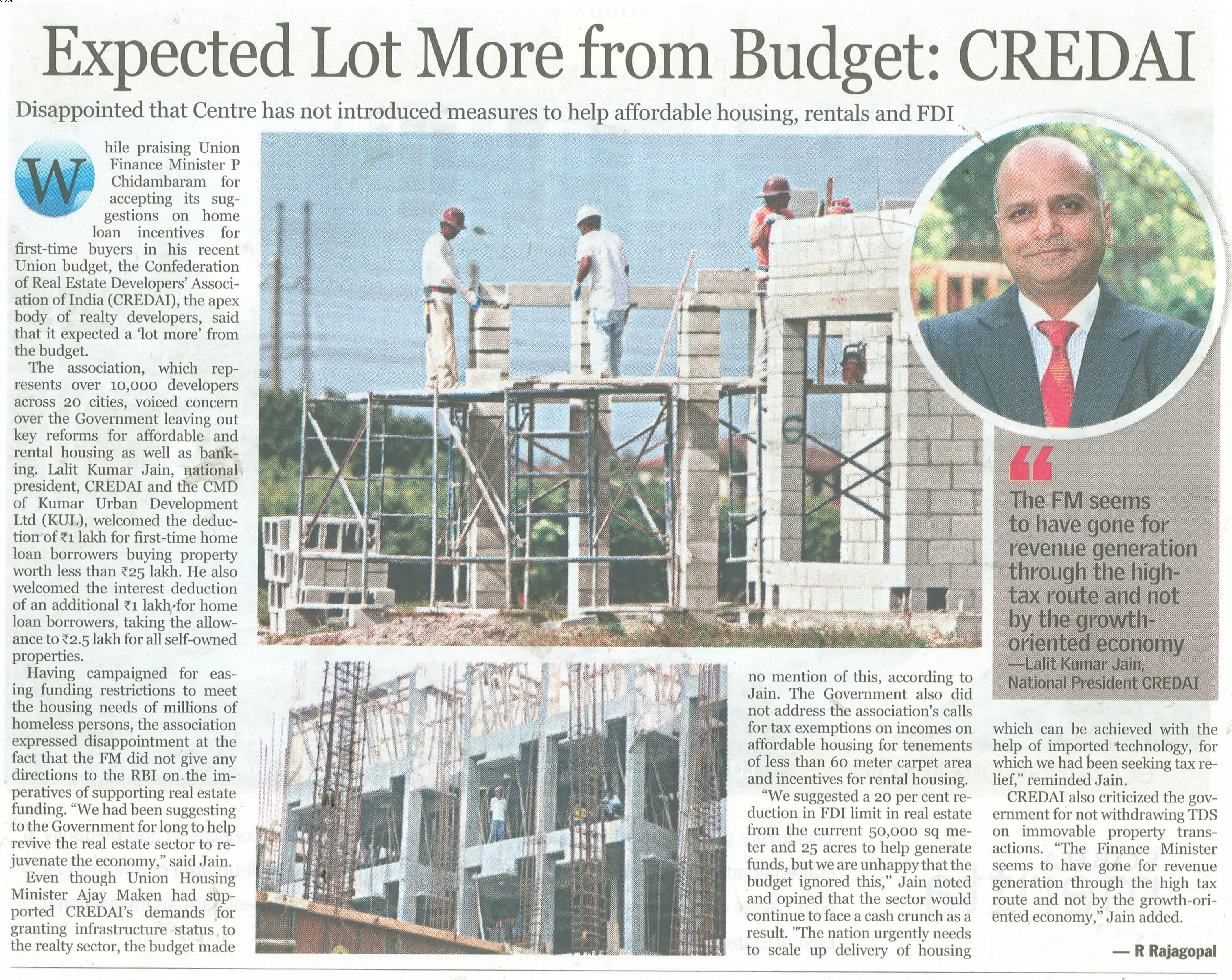 Expected Lot More from Budget: CREDAI