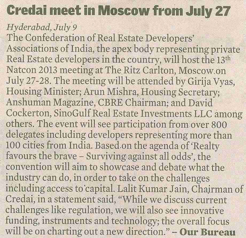 Credai meet in Moscow from july 27