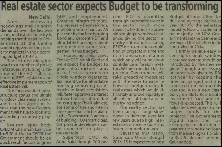 Real estate sector expects Budget to be transforming