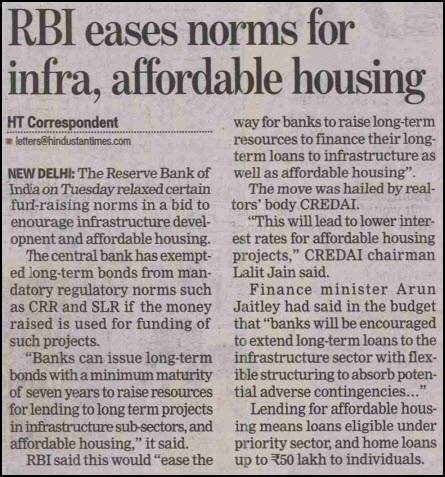 RBI eases norms for infra, affordable housing