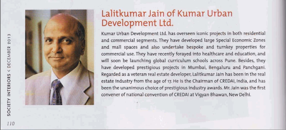 Lalitkumar Jain of Kumar Urban Development Limited