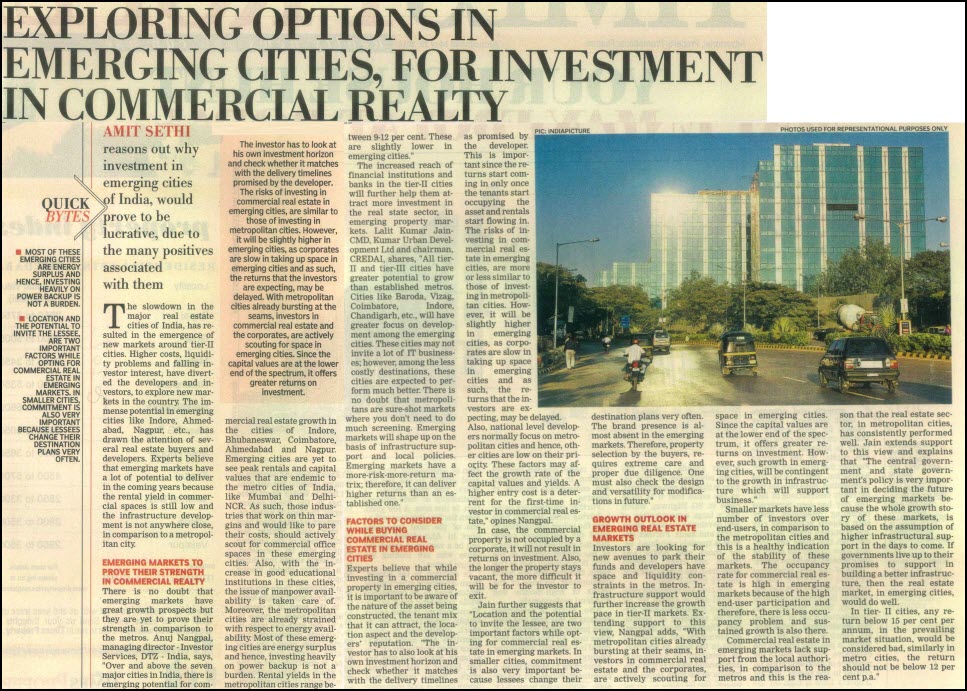 Exploring Options In Emerging Cities, For Invetsment In Commrcial Realty