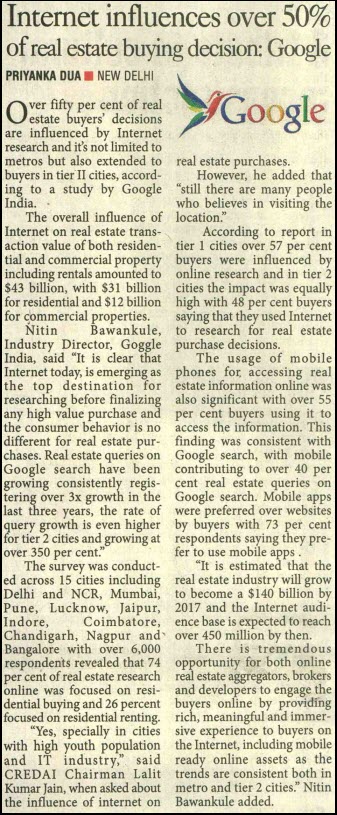 Internet influences over 50% of real estate buying decision: Google