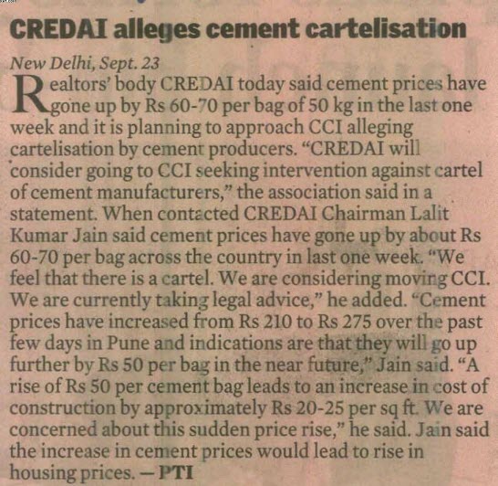 CREDAI alleges cement cartelisation