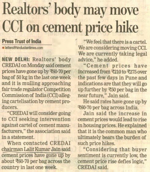 Realtors body may move CCI on cement price hike