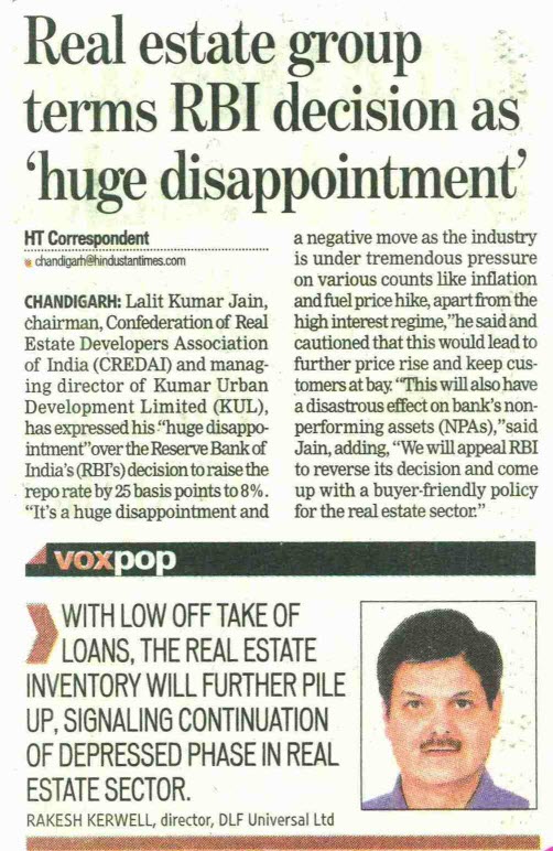 Real estate group terms RBI decision as 'huge disappointment'