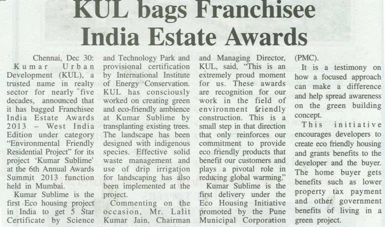 KUL bags Franchisee India Estate Awards