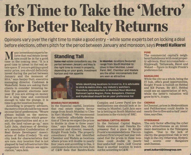 It's time to take the 'Metro' for better realty returns